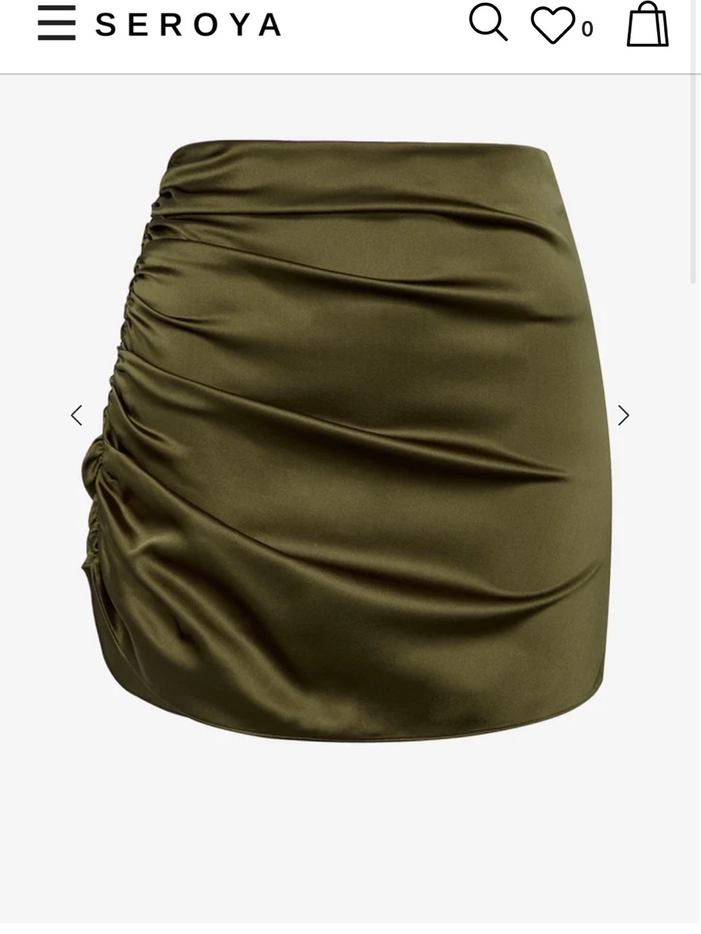 SER.O.YA Sapo silk Green Satin Ruched Mini Skirt size m